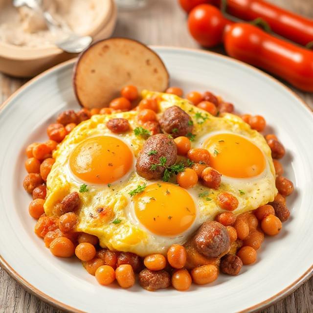 scrambled-eggs-with-sausages-and-beans